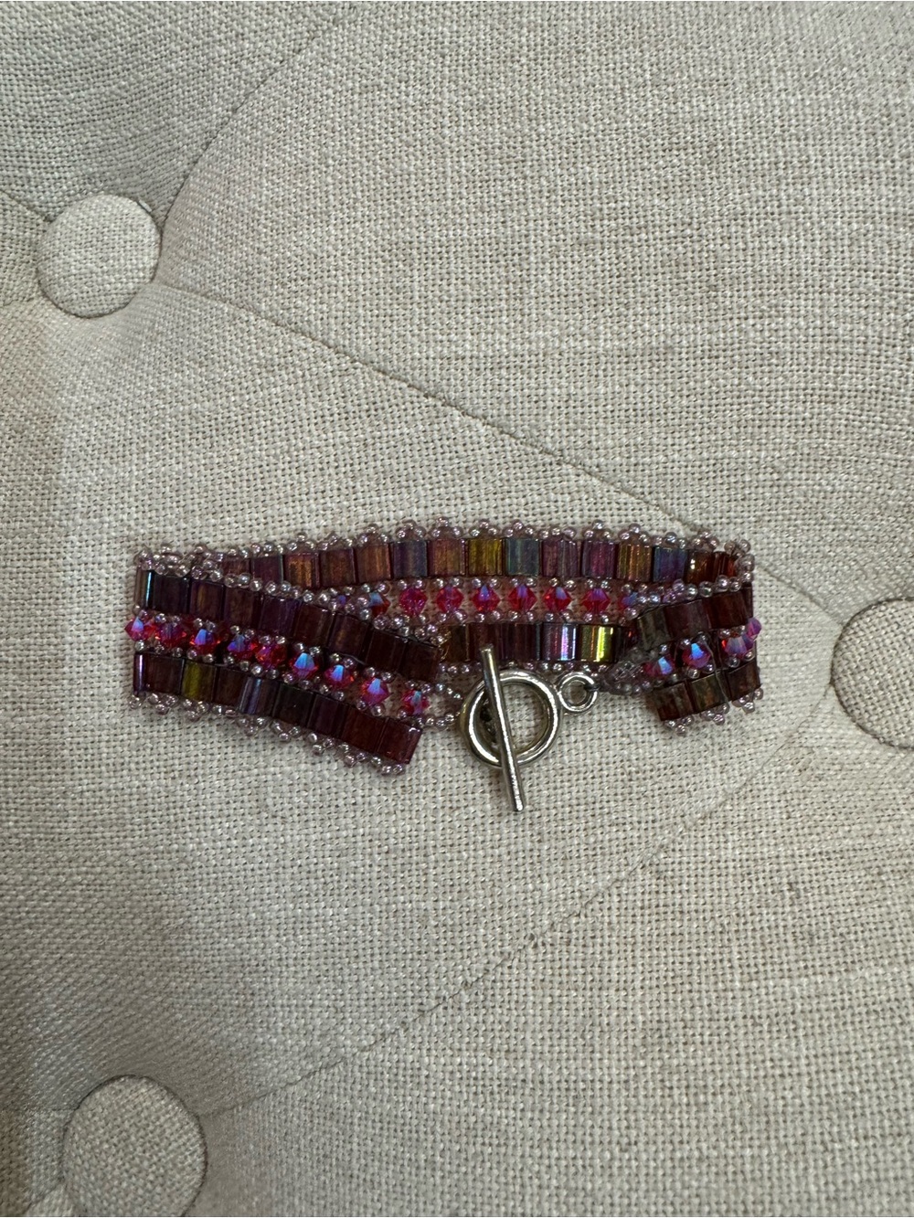 Multi-Strand Purple Beaded Toggle Bracelet